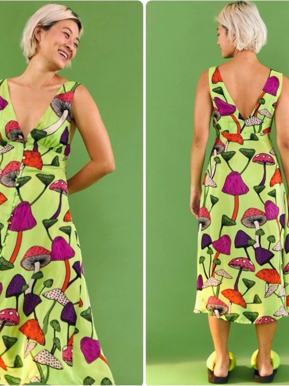 FARM Rio Lime Mushrooms Midi Dress – Size M – NWT